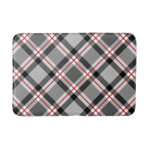 Large Modern Plaid, Black, White, Gray and Red Bath Mat