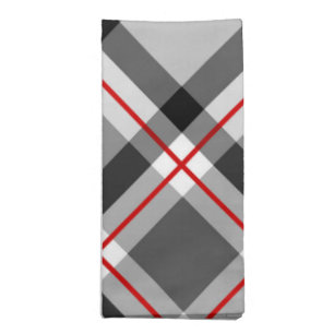 Large Modern Plaid, Black, White, Gray and Red Cloth Napkin