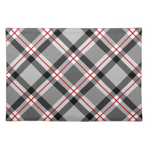 Large Modern Plaid Black White Gray and Red Cloth Placemat