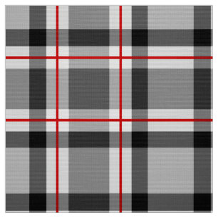 Large Modern Plaid, Black, White, Gray and Red Fabric