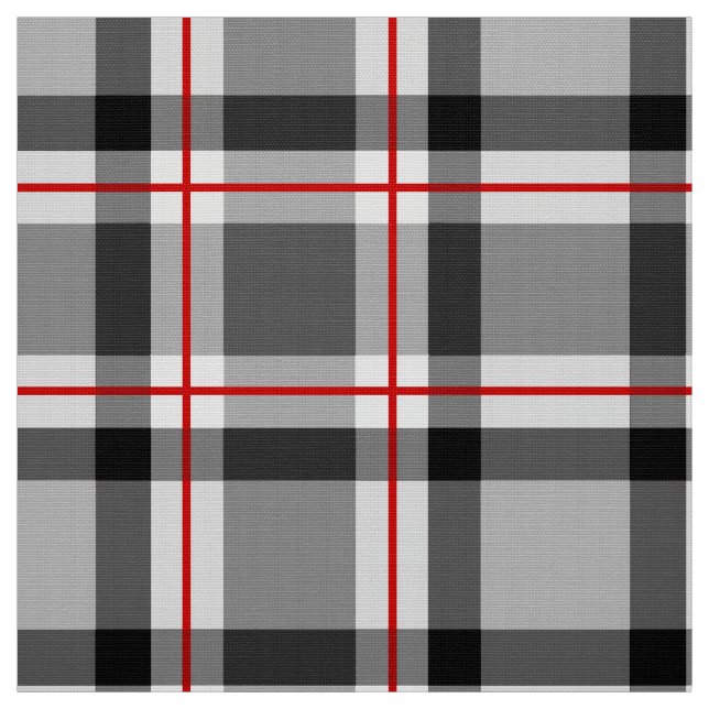 Large Modern Plaid, Black, White, Gray and Red Fabric (Swatch)