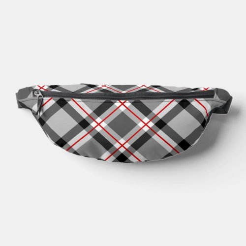 Large Modern Plaid Black White Gray and Red Fanny Pack