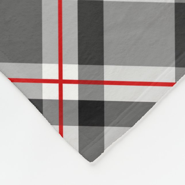 Large Modern Plaid, Black, White, Gray and Red Fleece Blanket (Corner)