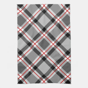 Large Modern Plaid, Black, White, Gray and Red Kitchen Towel