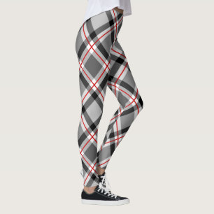 Large Modern Plaid, Black, White, Gray and Red Leggings