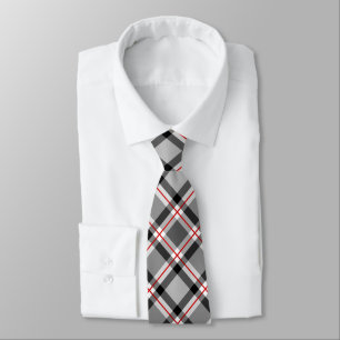 Large Modern Plaid, Black, White, Gray and Red Neck Tie