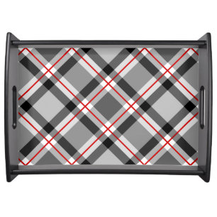 Large Modern Plaid, Black, White, Gray and Red Serving Tray