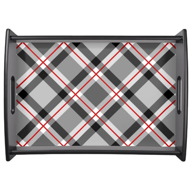 Large Modern Plaid, Black, White, Gray and Red Serving Tray (Front)