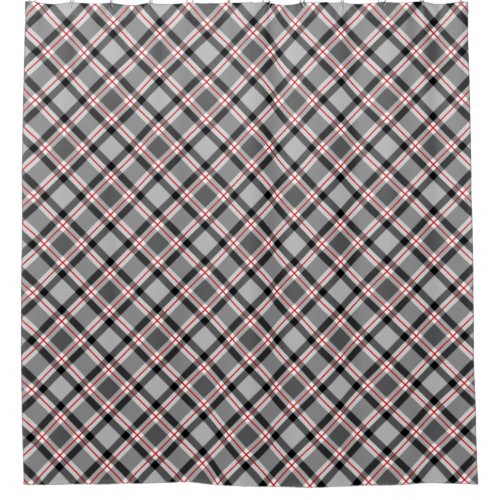 Large Modern Plaid Black White Gray and Red Shower Curtain