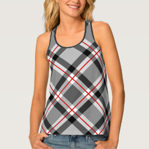 Large Modern Plaid, Black, White, Gray and Red Tank Top