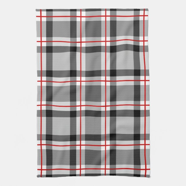 Large Modern Plaid, Black, White, Gray and Red Towel (Vertical)