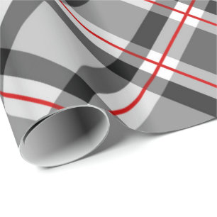Large Modern Plaid, Black, White, Gray and Red Wrapping Paper