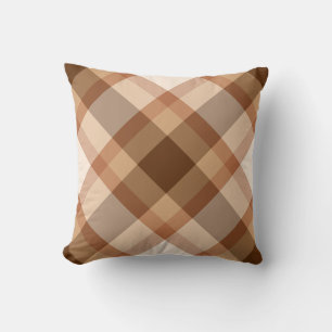 Large Modern Plaid, Brown, Beige, Copper, and Tan Throw Pillow