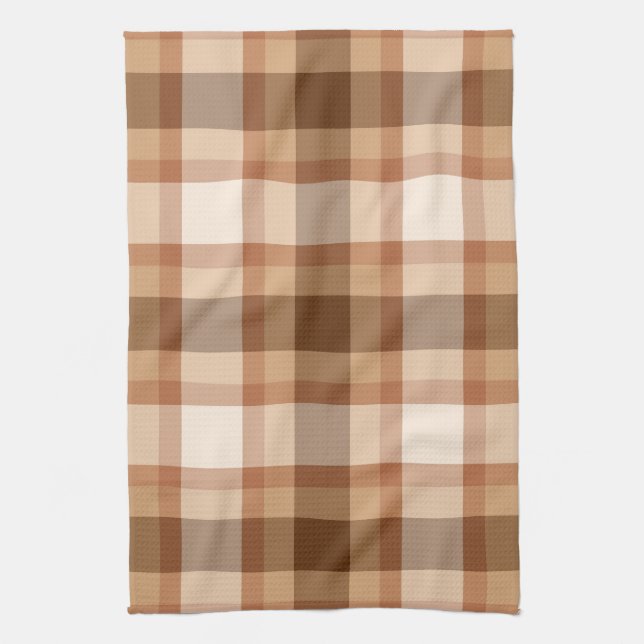 Large Modern Plaid, Brown, Beige, Copper, and Tan Towel (Vertical)