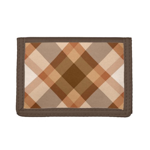 Large Modern Plaid Brown Beige Copper and Tan  Trifold Wallet