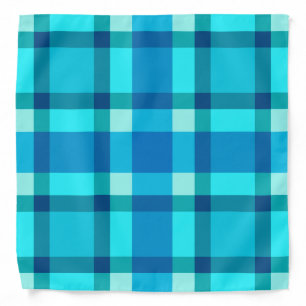 Large Modern Plaid, Cobalt Blue, Aqua & Turquoise Bandana