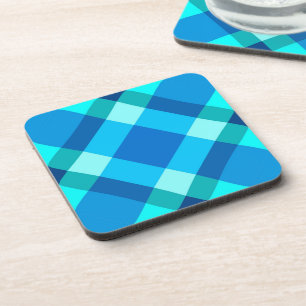 Large Modern Plaid, Cobalt Blue, Aqua & Turquoise Beverage Coaster