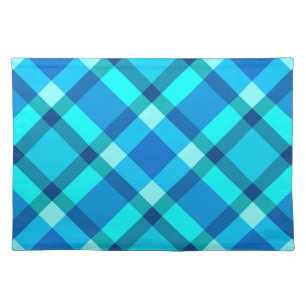 Large Modern Plaid, Cobalt Blue, Aqua & Turquoise Cloth Placemat