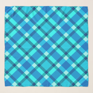 Large Modern Plaid, Cobalt Blue, Aqua & Turquoise Scarf
