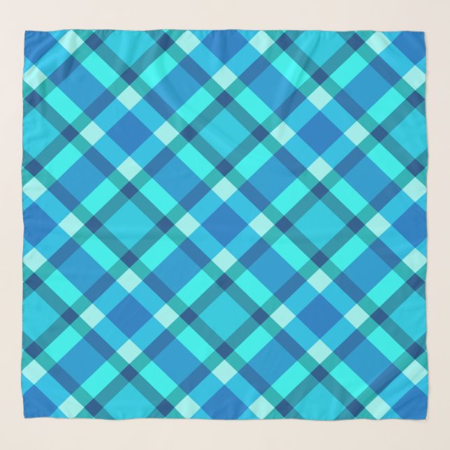 Large Modern Plaid, Cobalt Blue, Aqua & Turquoise Scarf (Front)
