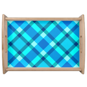 Large Modern Plaid, Cobalt Blue, Aqua & Turquoise Serving Tray