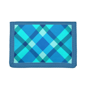 Large Modern Plaid, Cobalt Blue, Aqua & Turquoise Tri-fold Wallet