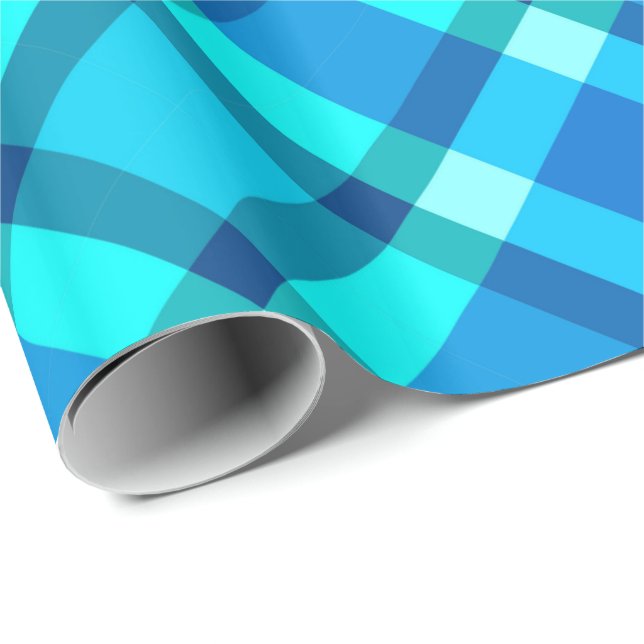 Large Modern Plaid, Cobalt Blue, Aqua & Turquoise Wrapping Paper (Roll Corner)