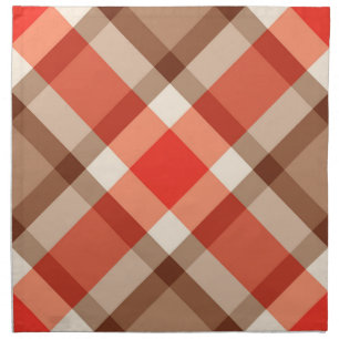 Large Modern Plaid, Coral Orange, Brown & Tan Cloth Napkin