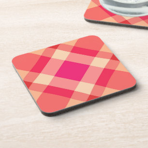 Large Modern Plaid, Orange, Coral and Fuchsia Pink Beverage Coaster