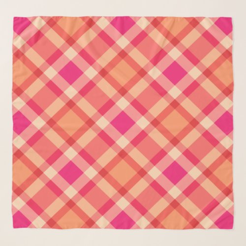 Large Modern Plaid Orange Coral and Fuchsia Pink Scarf