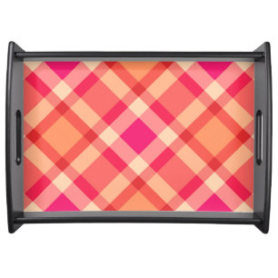 Large Modern Plaid, Orange, Coral and Fuchsia Pink Serving Tray