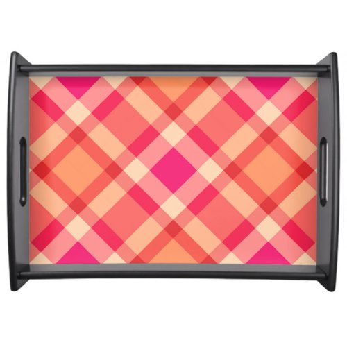 Large Modern Plaid Orange Coral and Fuchsia Pink Serving Tray