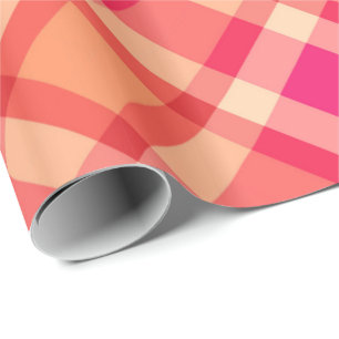 Large Modern Plaid, Orange, Coral and Fuchsia Pink Wrapping Paper