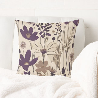 Large Modern Purple Eggplant Flower Throw Pillow