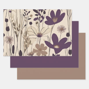 Large Modern Purple Eggplant Flower Wrapping Paper Sheets