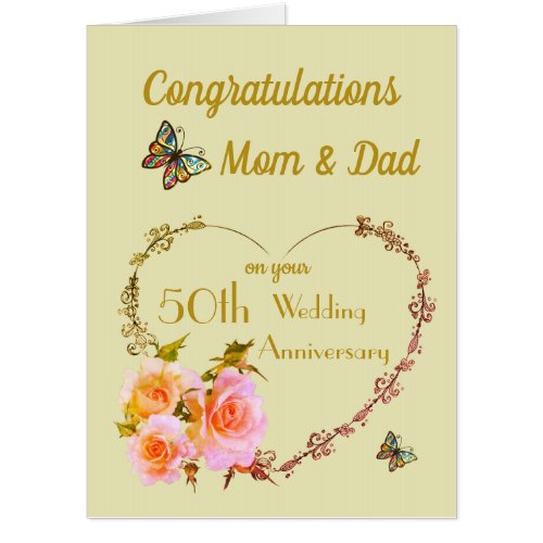 Large Mom  Dad Golden Wedding Anniversary Card