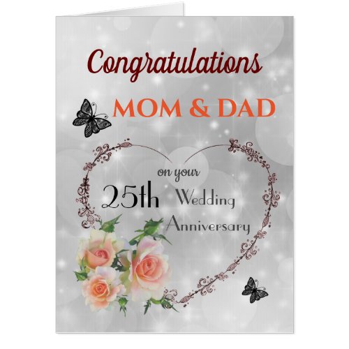 Large Mom  Dad Silver Anniversary Greeting Card