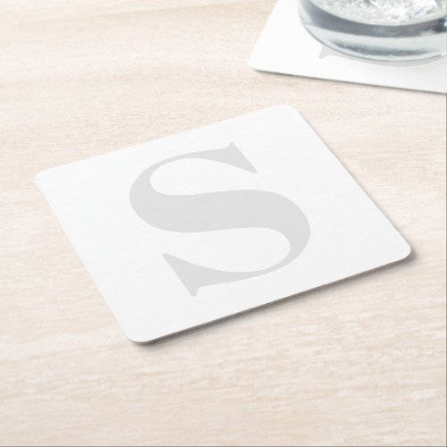 Large Monogram Any Initial Neutral Light Gray Square Paper Coaster