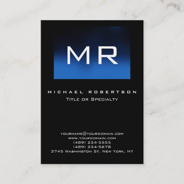 Large Monogram Black Blue Stripe Business Card (Front)