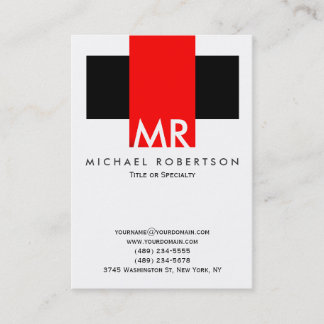 Large Monogram Black White Red Clean Business Card