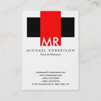 Large Monogram Black White Red Clean Business Card by hizli_art at Zazzle