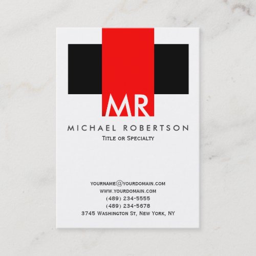 Large Monogram Black White Red Clean Business Card