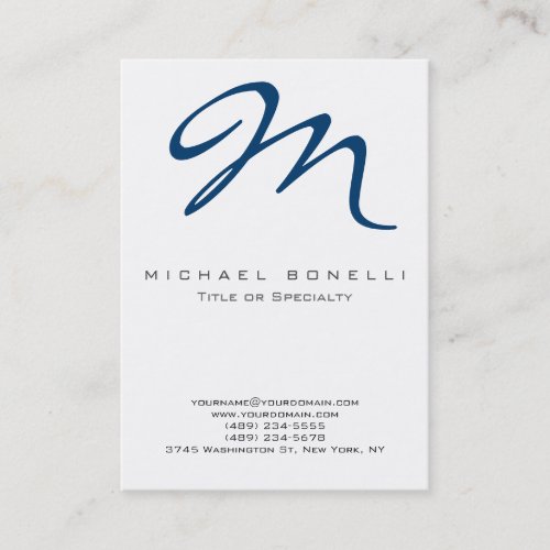 Large Monogram Blue Calligraphy Business Card