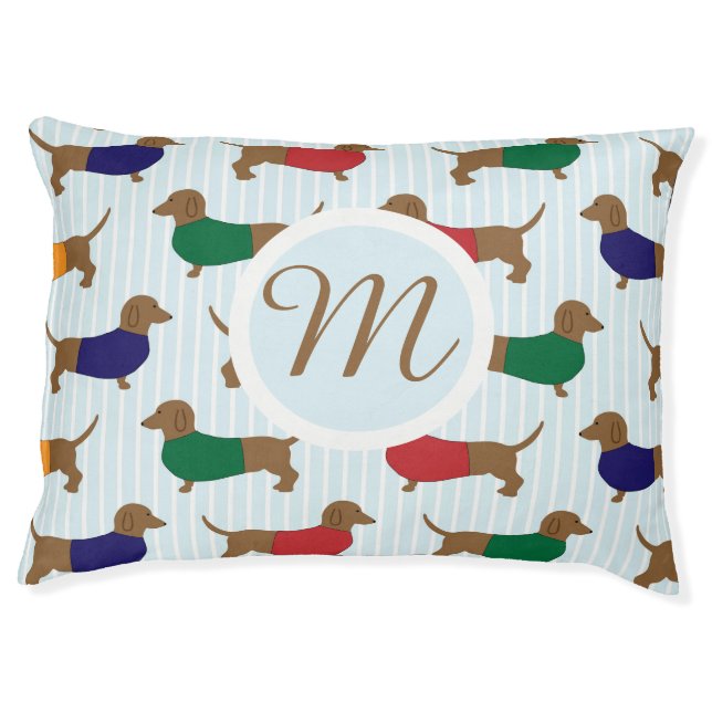 Large Monogram Cartoon Dachshunds Pattern Dog Bed (Front)