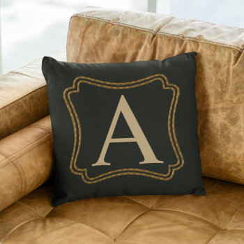Large Monogram Fall Frame Black Background  Throw Pillow by GiftShopOnline at Zazzle