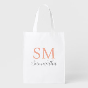Large Monogram & Grey Script Name Grocery Bag