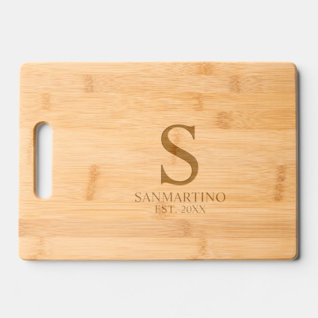 Large Monogram Initial Name Established Date Engraved Cutting Board (Front)