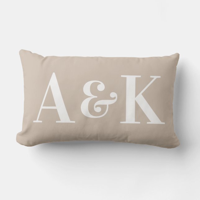 Large Monogram Initials on Solid Color Lumbar Pillow (Front)