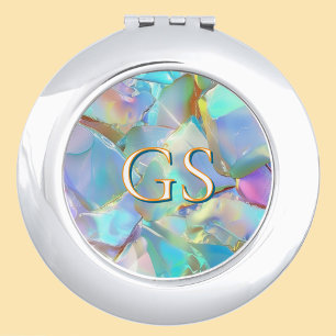 Large Monogram or Name on Opal Compact Mirror