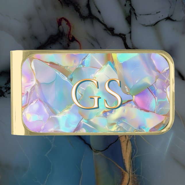 Large Monogram or Name on Opal Gold Finish Money Clip (Creator Uploaded)